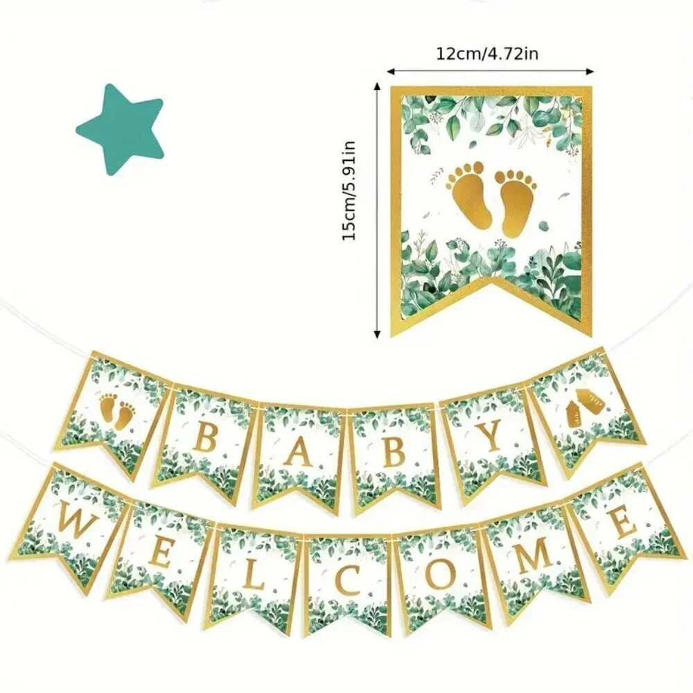 Baby Shower Banner Set - Welcome Baby Golden Foil Pennant Flags